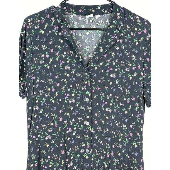 Gap Fit And Flare Button-Front Black Floral Print Dress Knee Length Y2K, Large - Picture 3 of 8